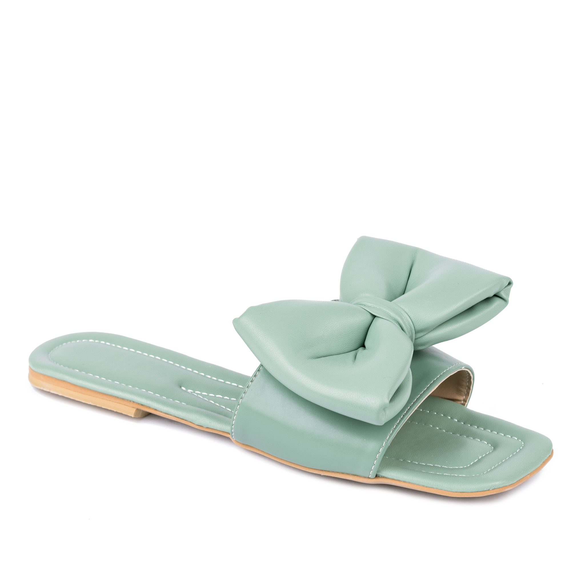 FLAT MULES WITH BOW - GREEN