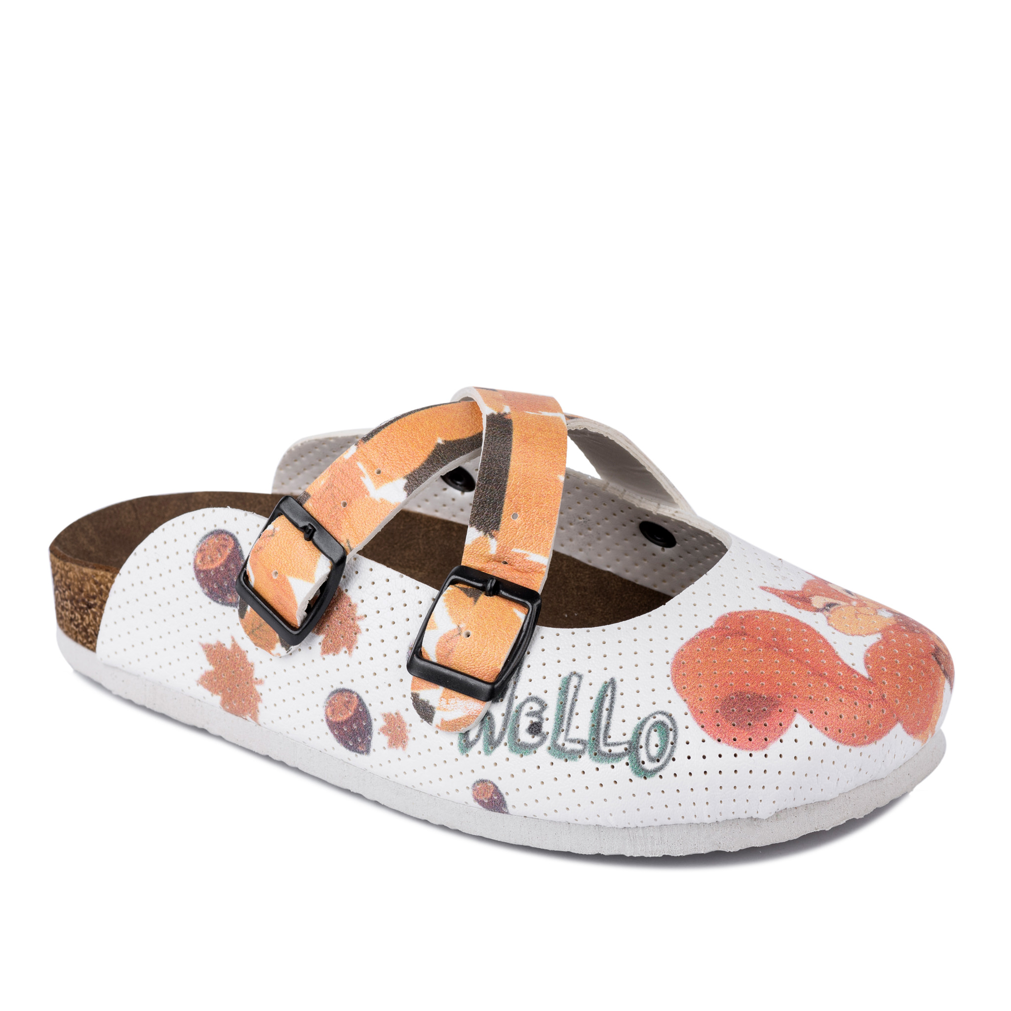 Patterned women clogs A144 - SQUIRREL - WHITE