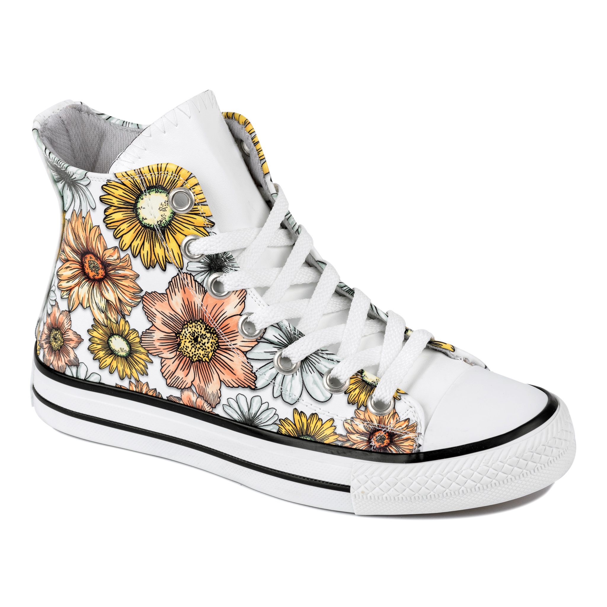 FLOWER PRINT ANKLE SNEAKERS - WHITE