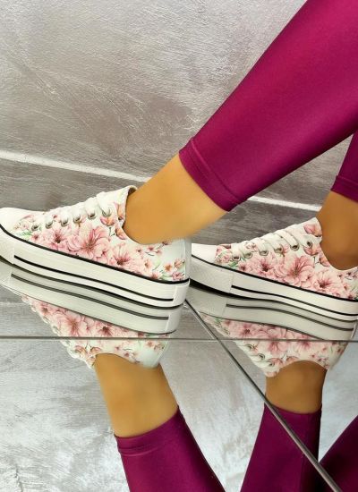 SHALLOW SNEAKERS WITH FLOWER PRINT - WHITE