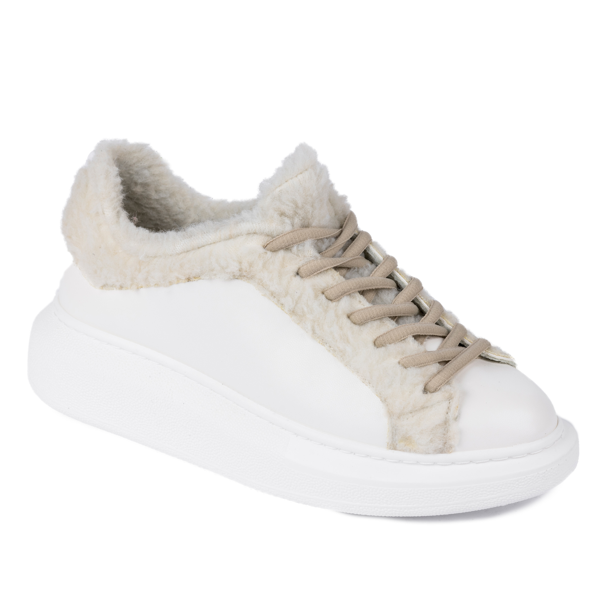 HIGH SOLE SNEKERS WITH FUR -WHITE