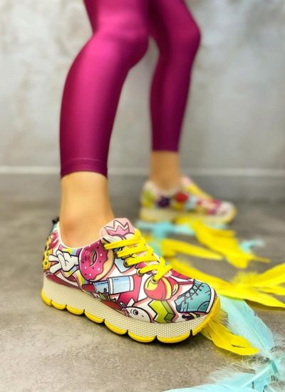 LACE UP PRINTED SNEAKERS - YELLOW/PINK