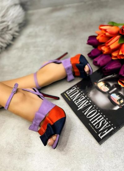 VELOUR THIN HEEL SANDALS WITH BOW - PURPLE