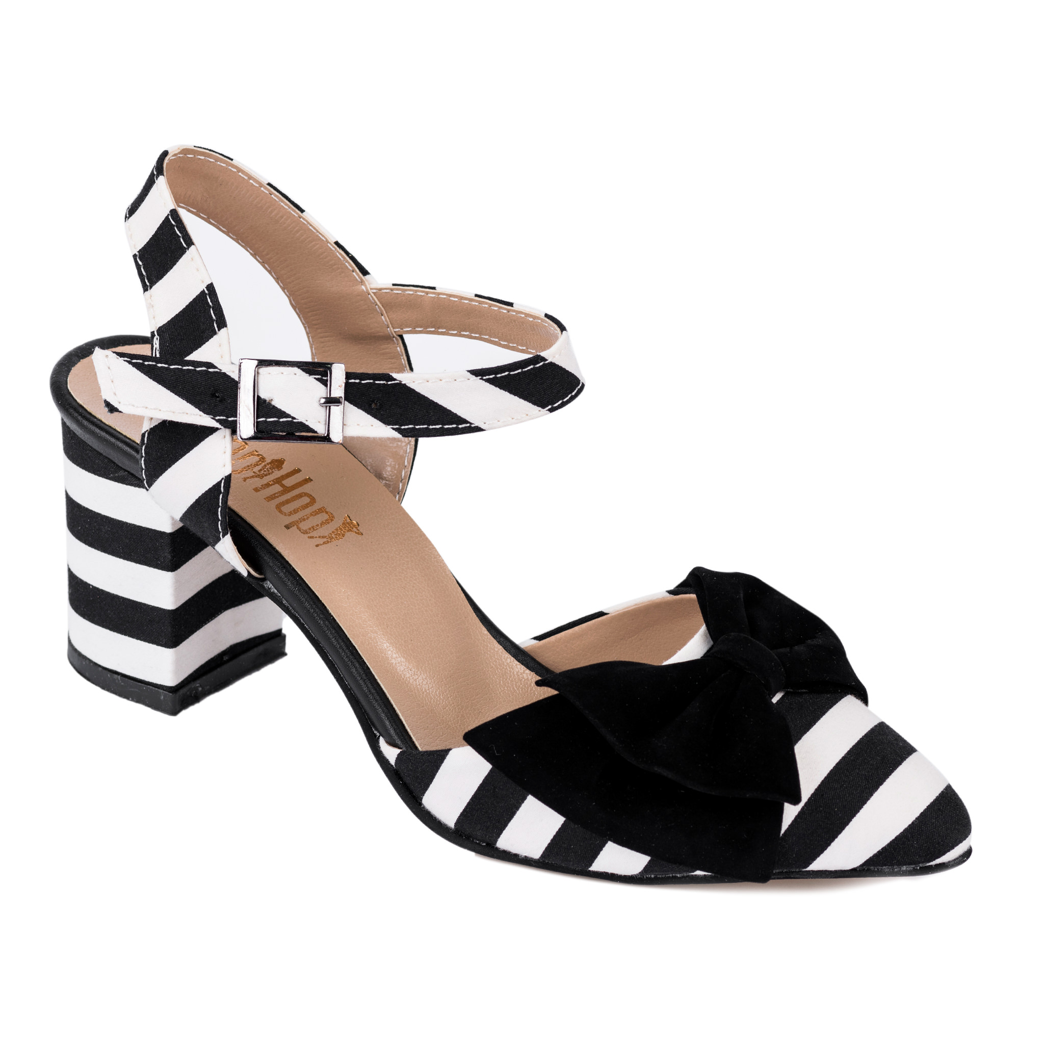 SANDALS WITH STRAPS AND BLACK BOW  - BLACK/WHITE