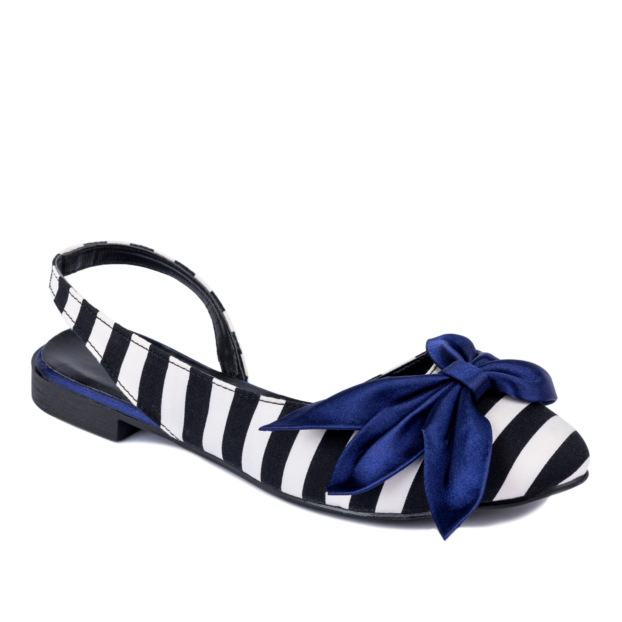 STRIPED FLATS WITH PURPLE BOW - BLACK/WHITE