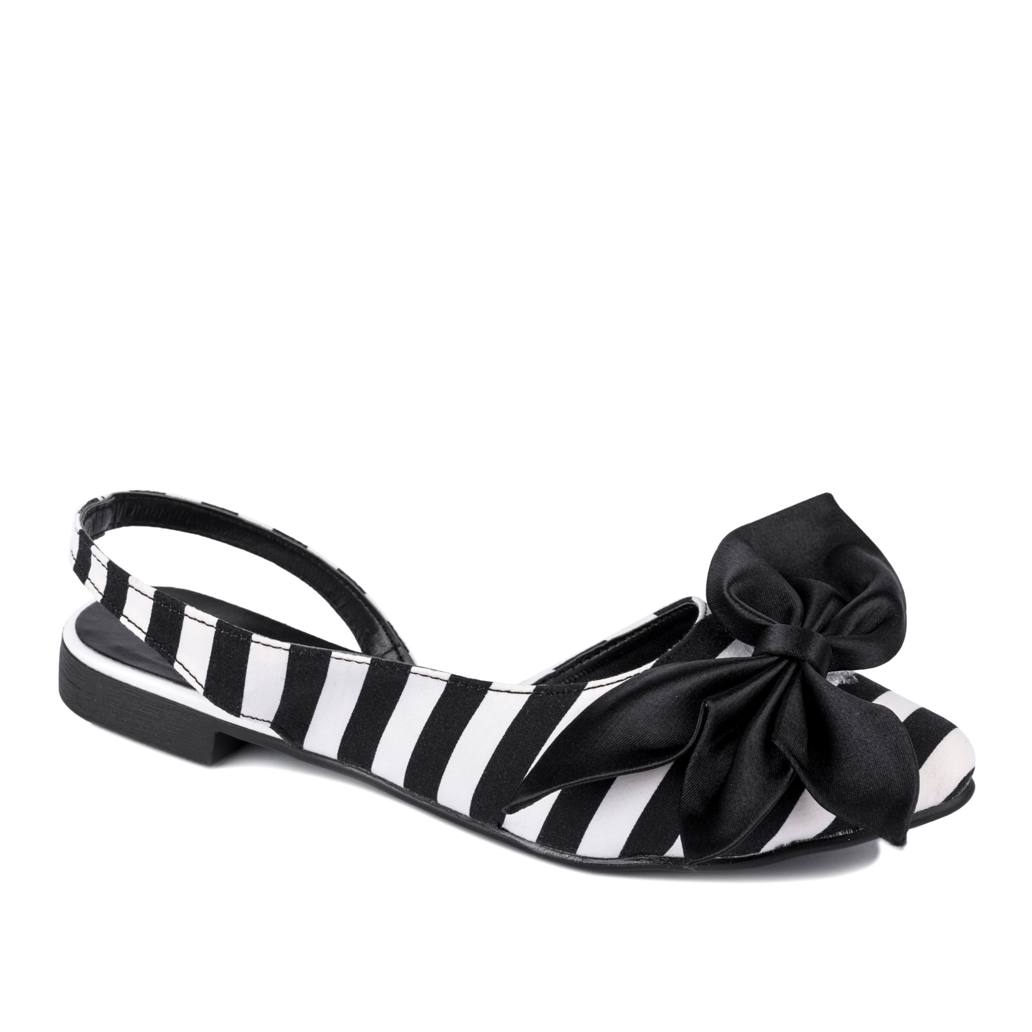 STRIPED FLATS WITH BLACK BOW - BLACK/WHITE