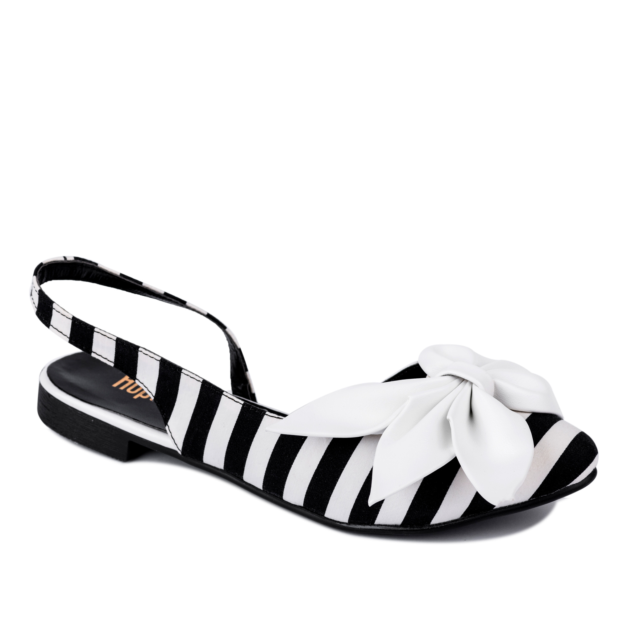 STRIPED FLATS WITH WHITE BOW - BLACK/WHITE