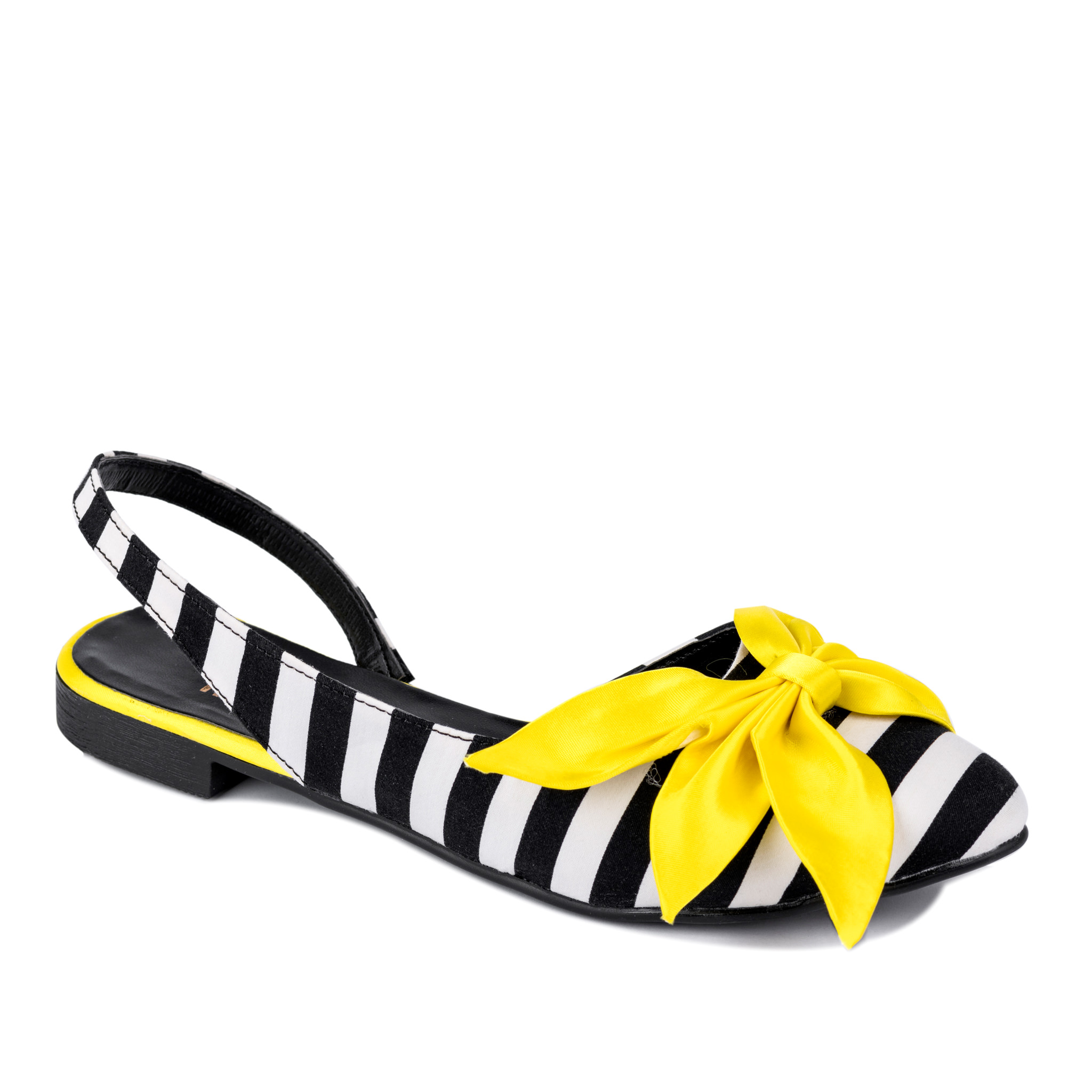 STRIPED FLATS WITH YELLOW BOW - BLACK/WHITE