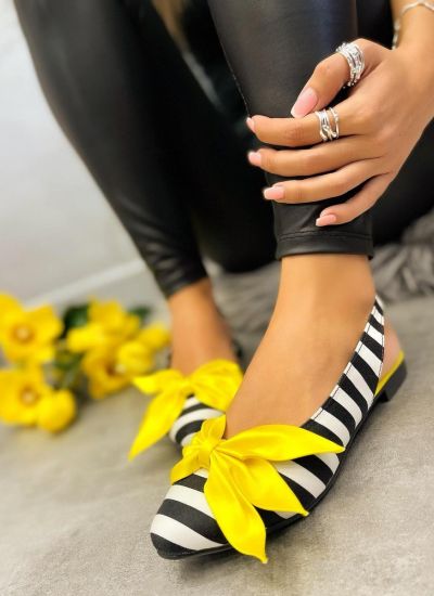 STRIPED FLATS WITH YELLOW BOW - BLACK/WHITE