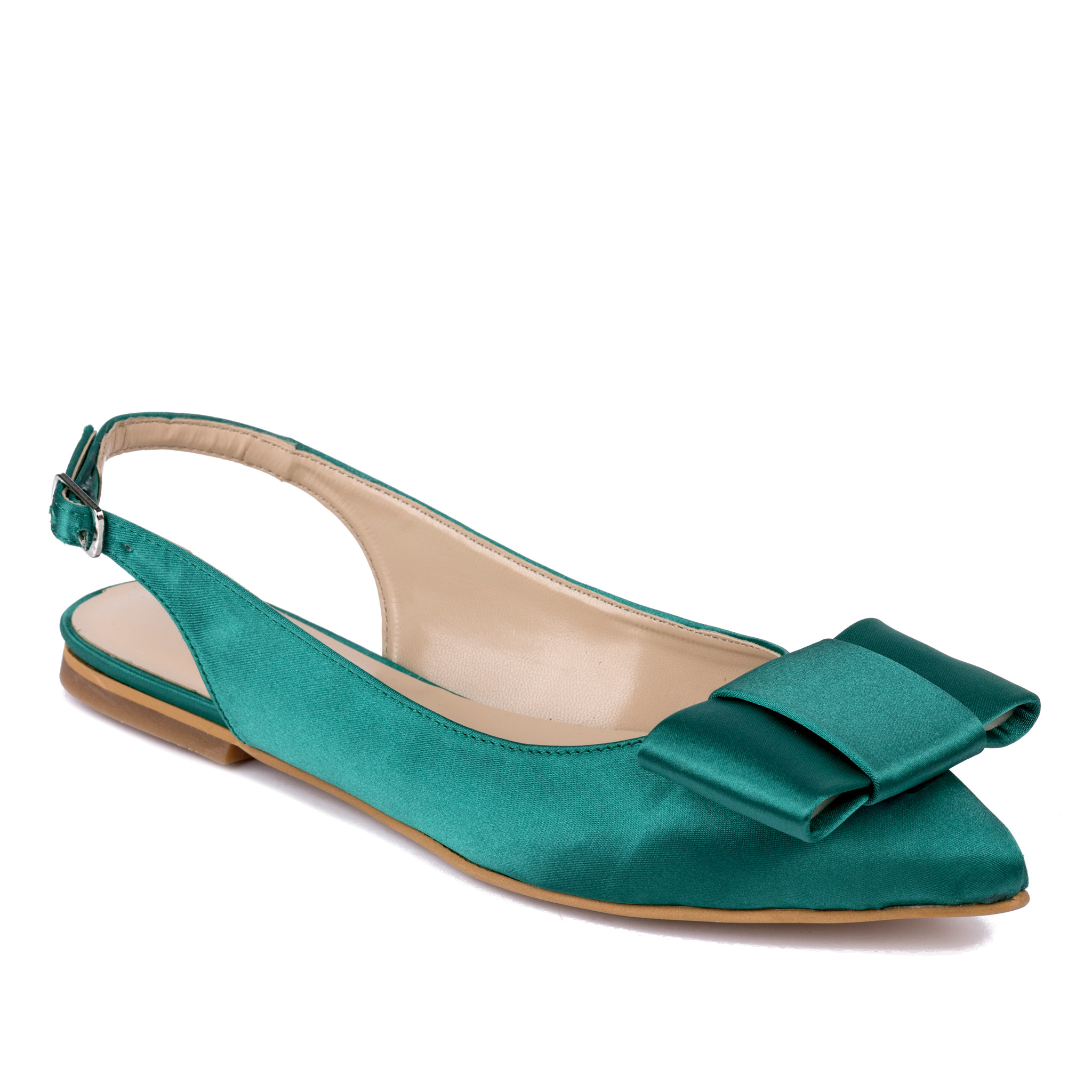 SATIN SANDALS WITH BOW - GREEN