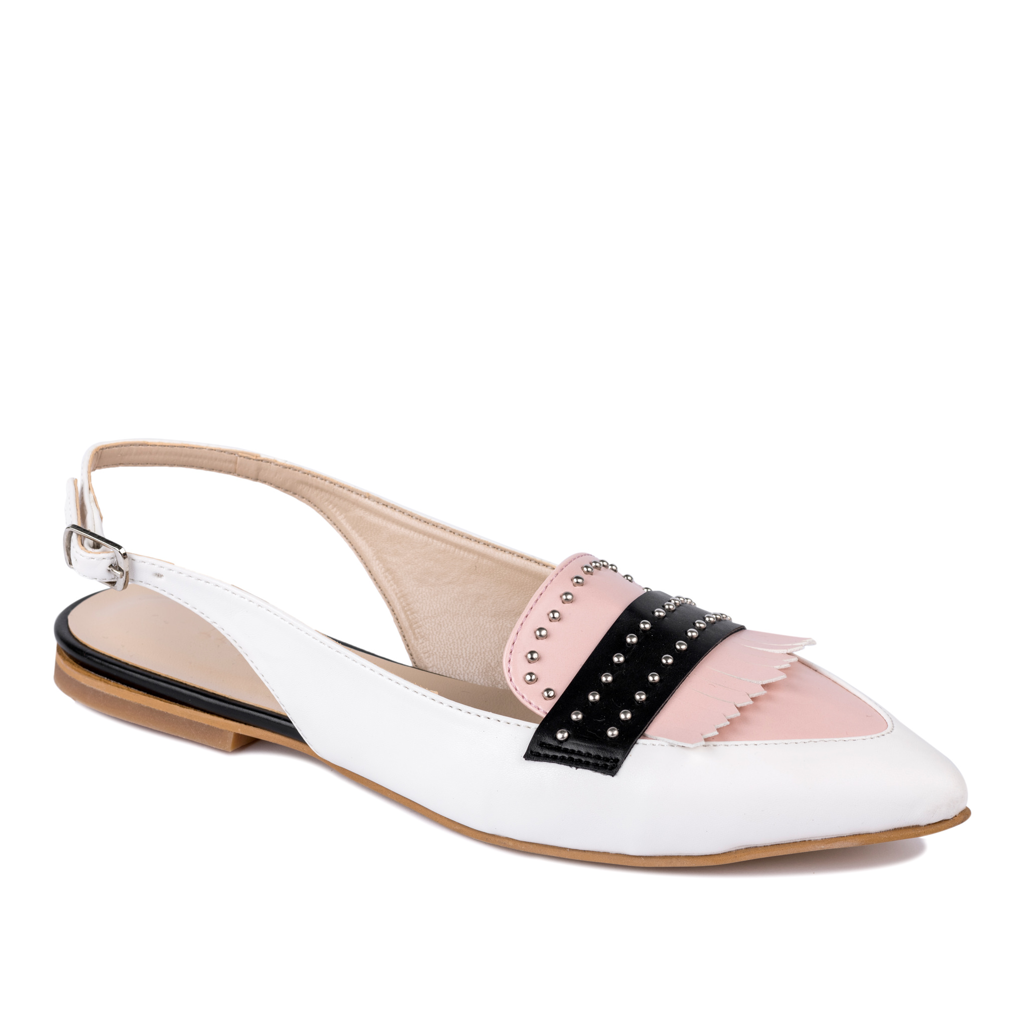 POINTED FLAT SANDALS WITH RIVETS - WHITE