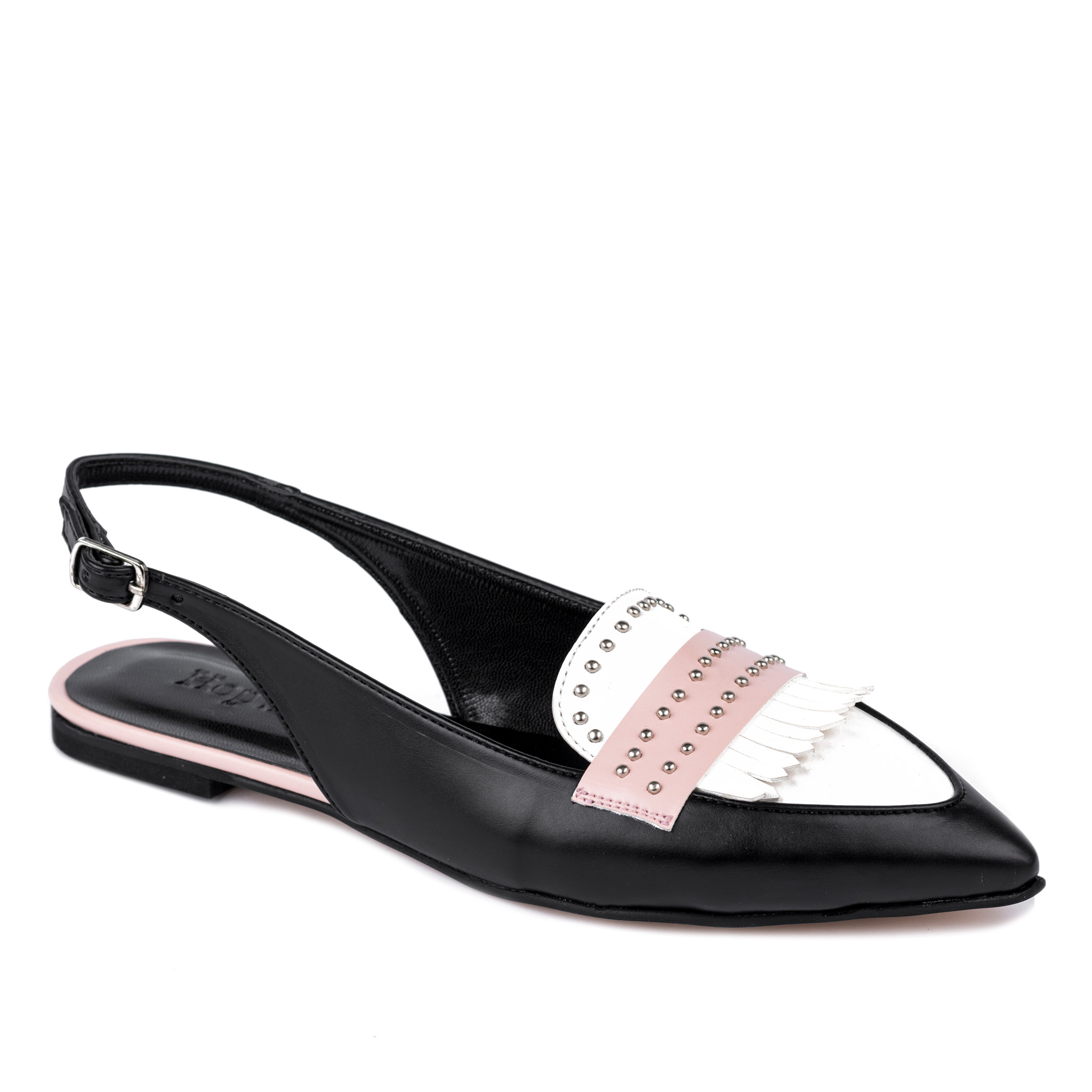 POINTED FLAT SANDALS WITH RIVETS - BLACK