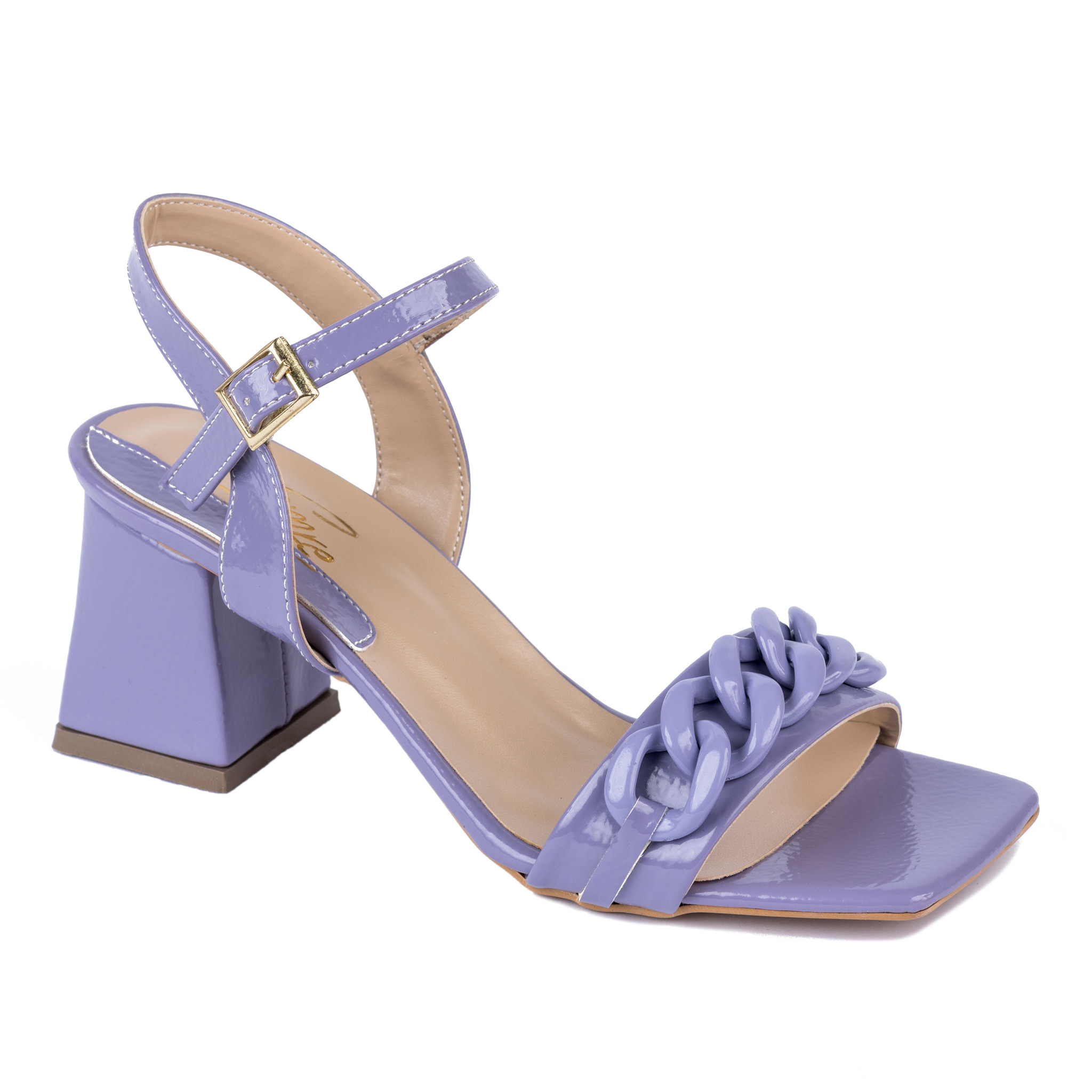 THICK HEEL SANDALS WITH CHAIN - PURPLE