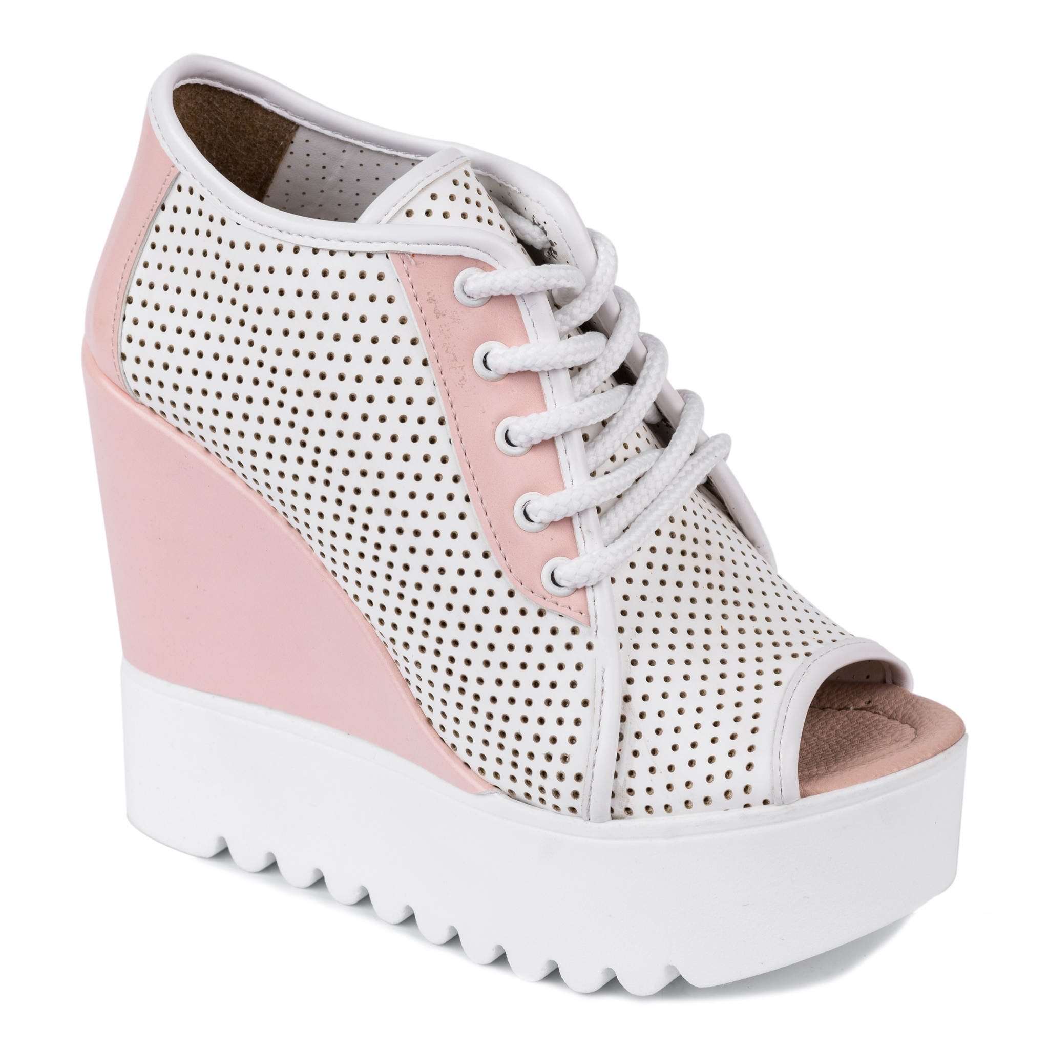HOLLOW WEDGE SHOES - WHITE/ROSE