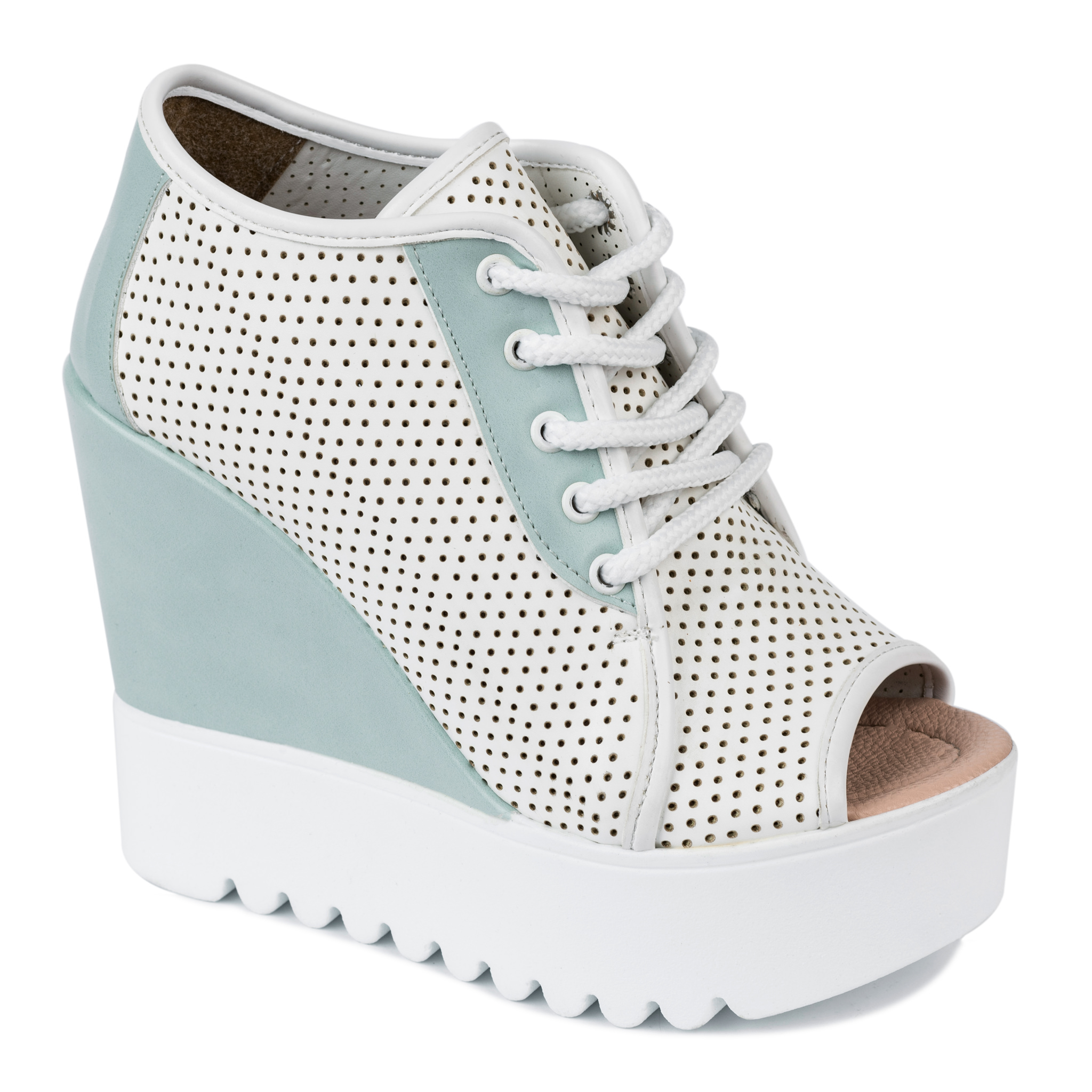 HOLLOW WEDGE SHOES - WHITE/MINT