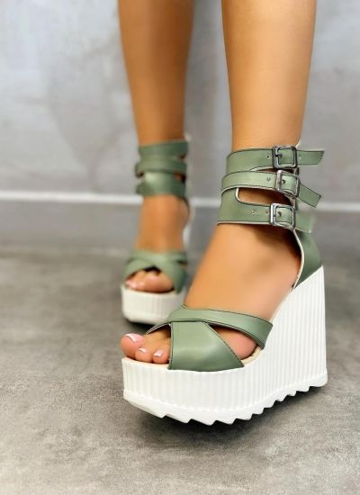WEDGE SANDALS WITH BELTS - GREEN