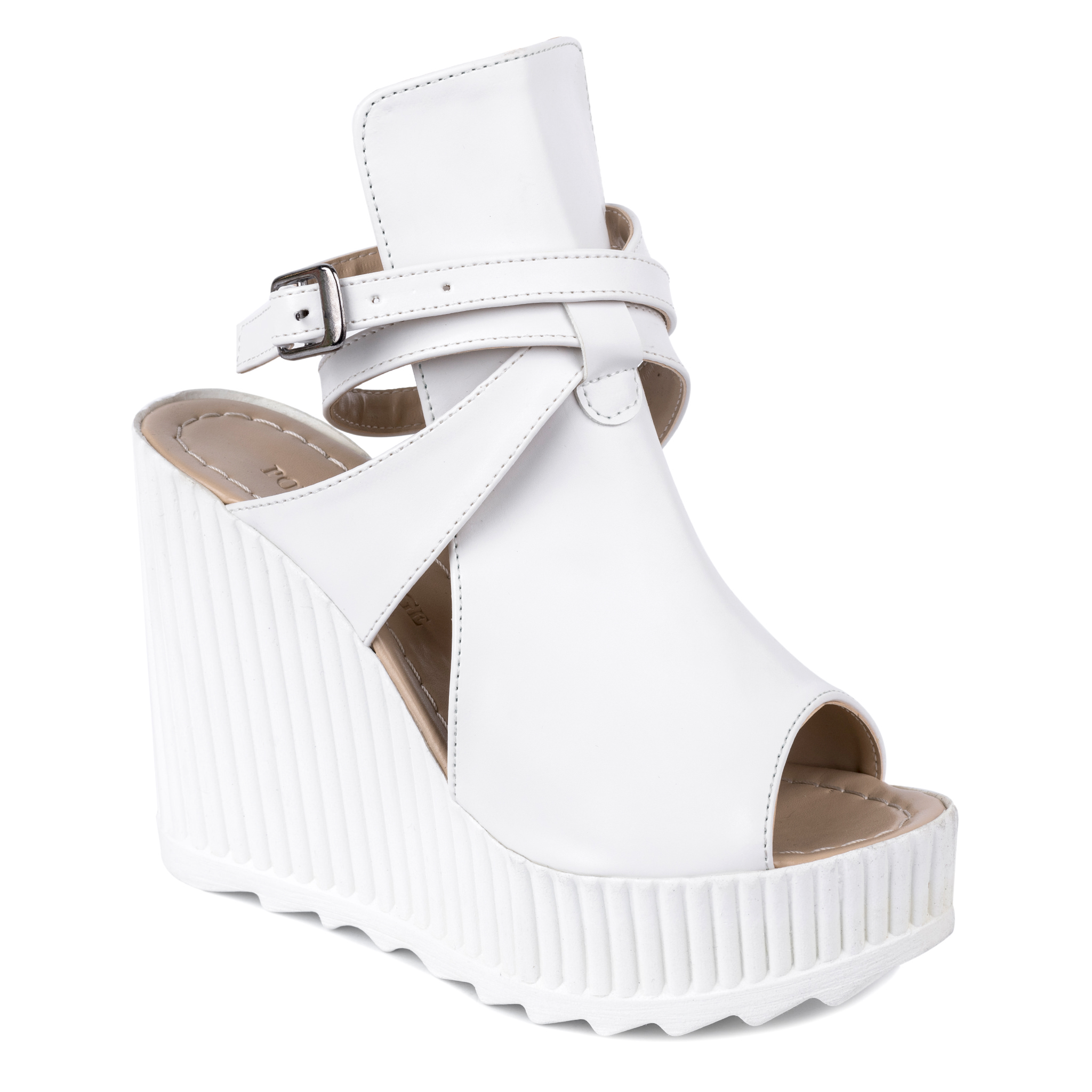 WEDGE SANDALS WITH BELTS - WHITE