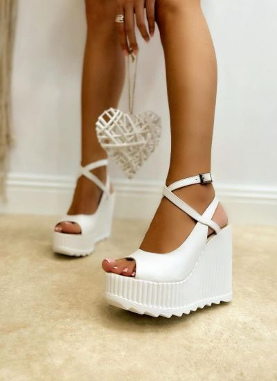 PEEP TOE WEDGE SANDALS WITH BELTS - WHITE