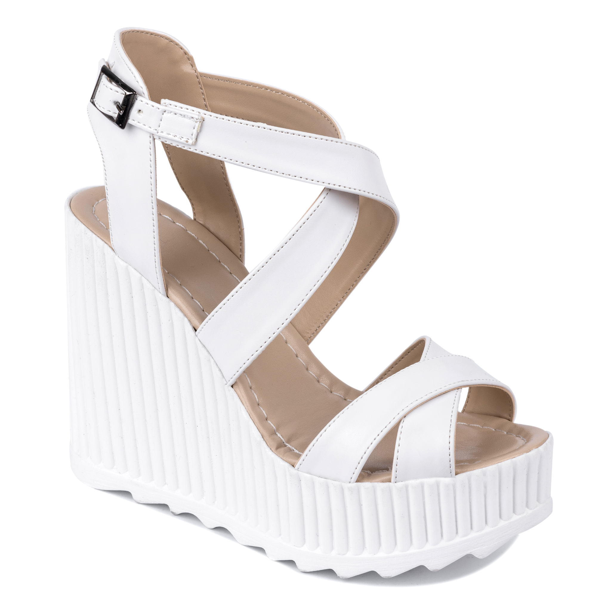WEDGE SANDALS WITH BELTS - WHITE