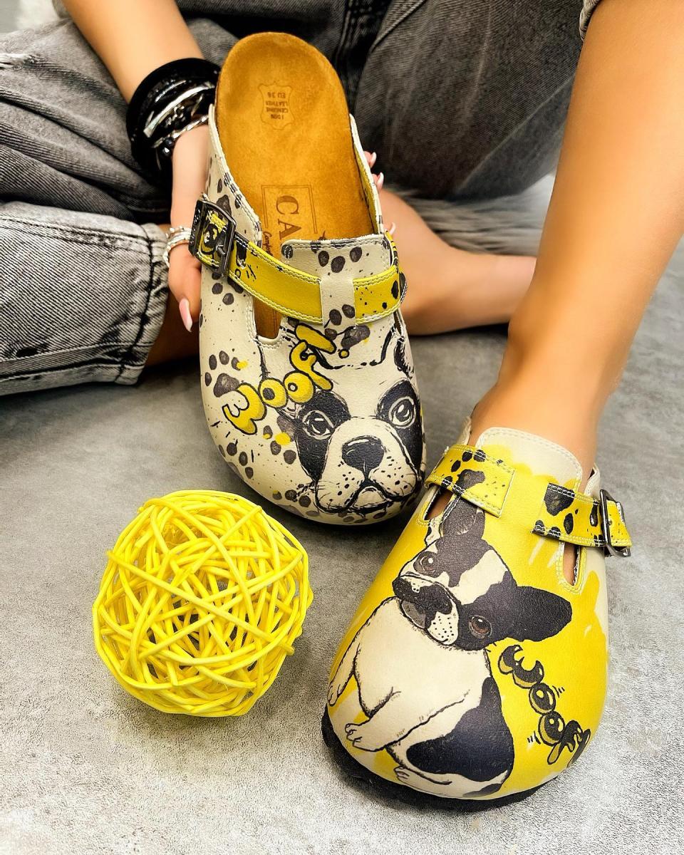 Patterned women clogs A158 - DOG - YELLOW