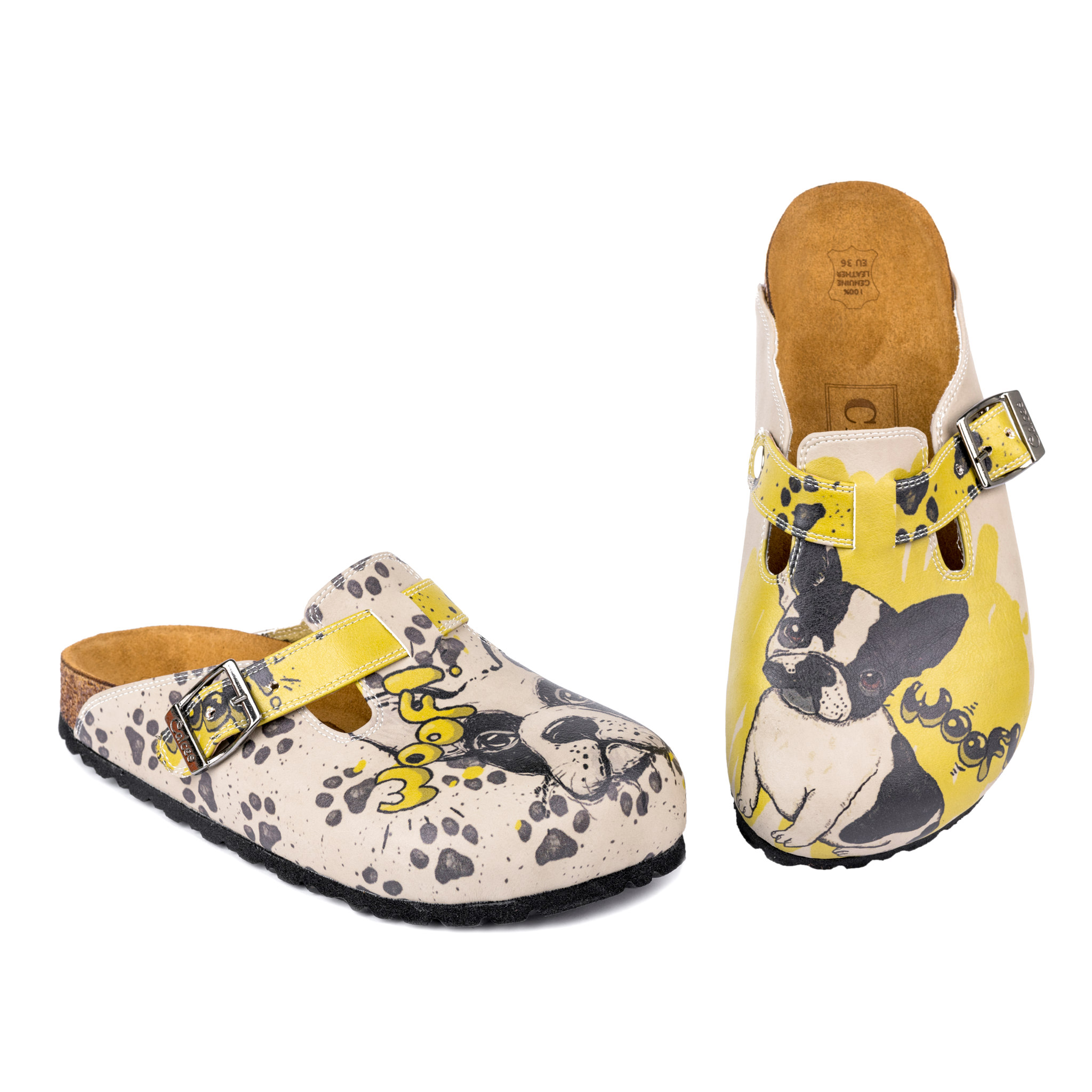 Patterned women clogs A158 - DOG - YELLOW