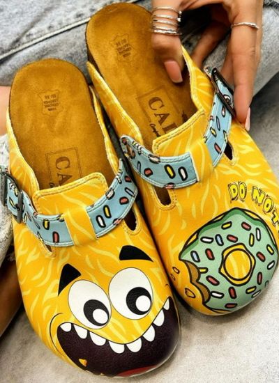 Patterned women clogs DONUT - YELLOW
