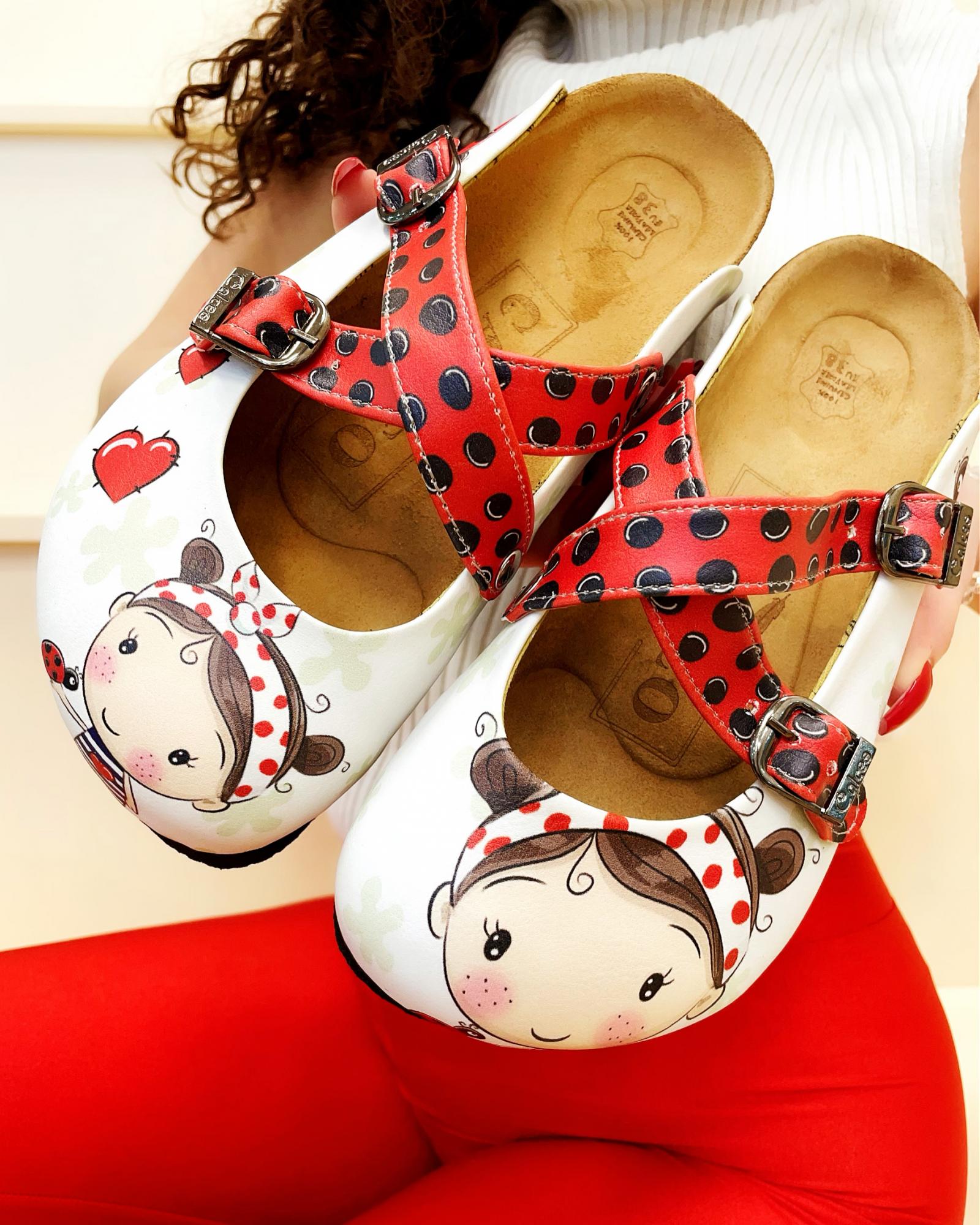 Patterned women clogs A164 - GIRL - WHITE