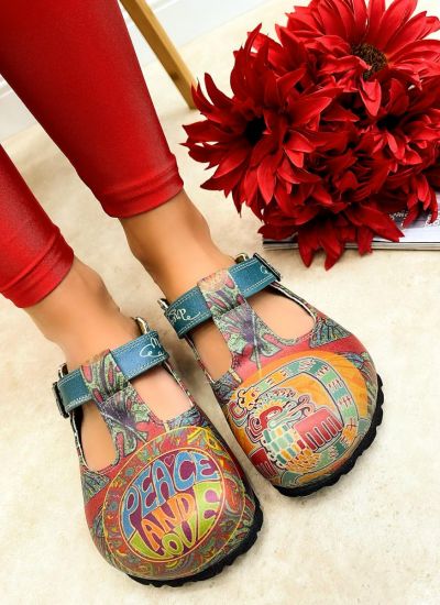 Patterned women clogs PEACE AND LOVE - MULTICOLOR