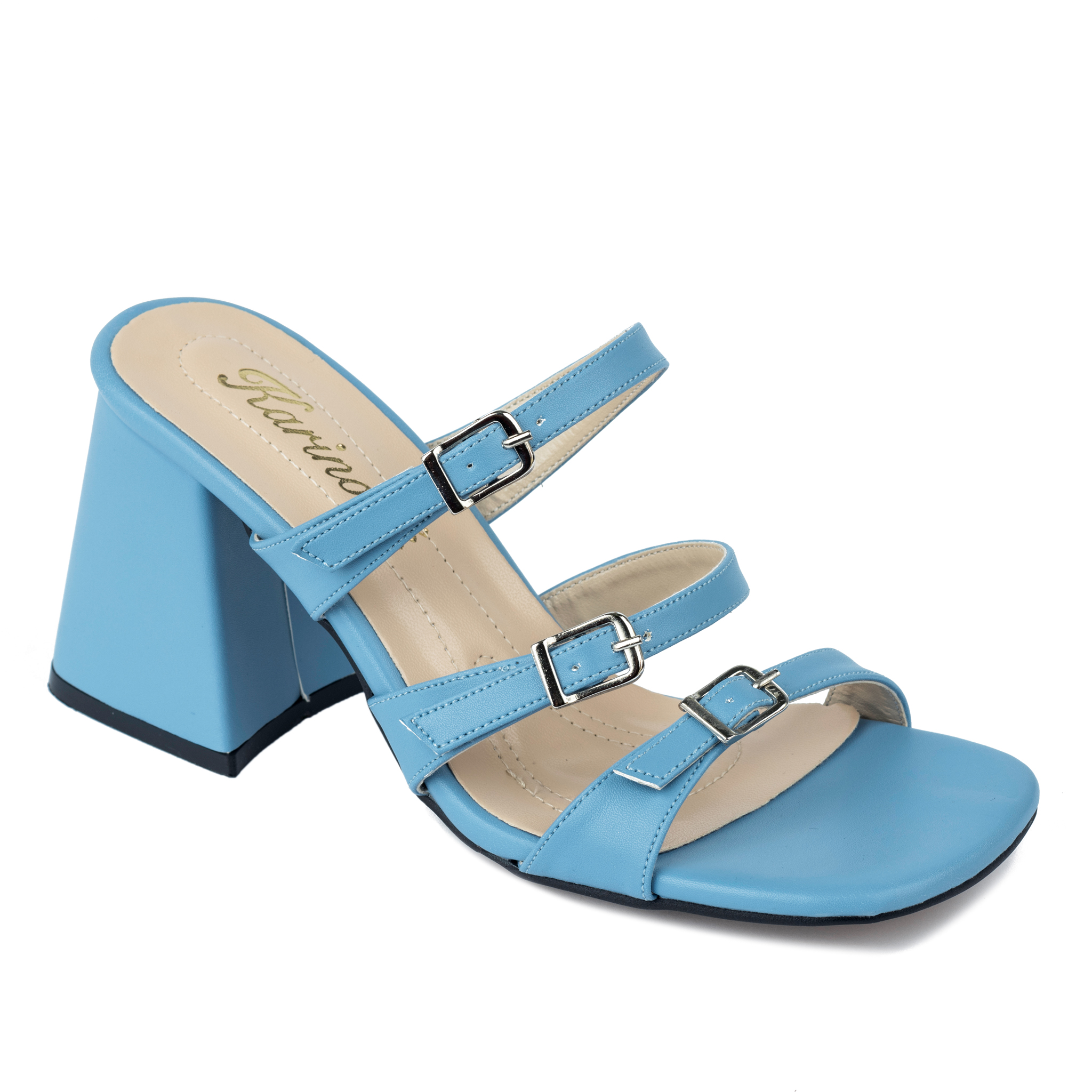 THICK HEEL MULES WITH BELT  - BLUE