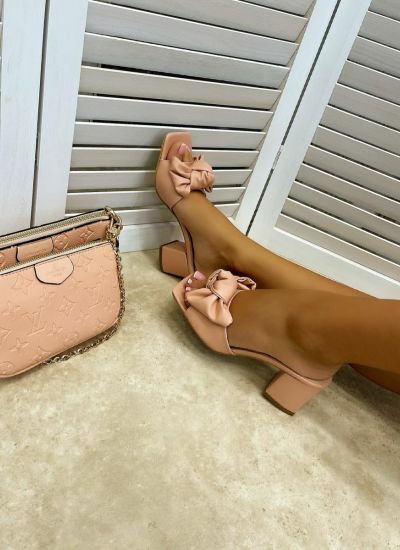 THICK HEEL MULES WITH BOW - ROSE