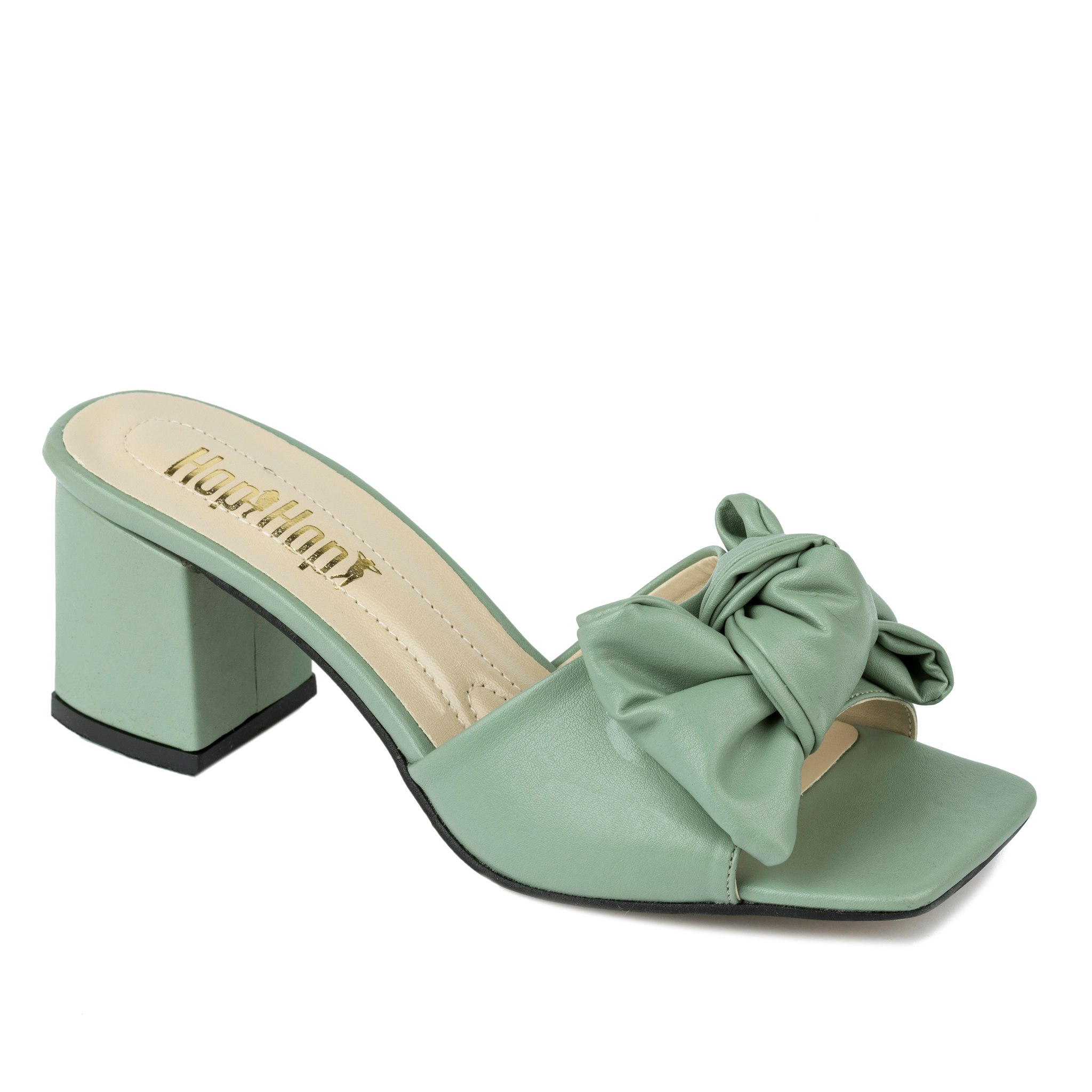 THICK HEEL MULES WITH BOW - GREEN