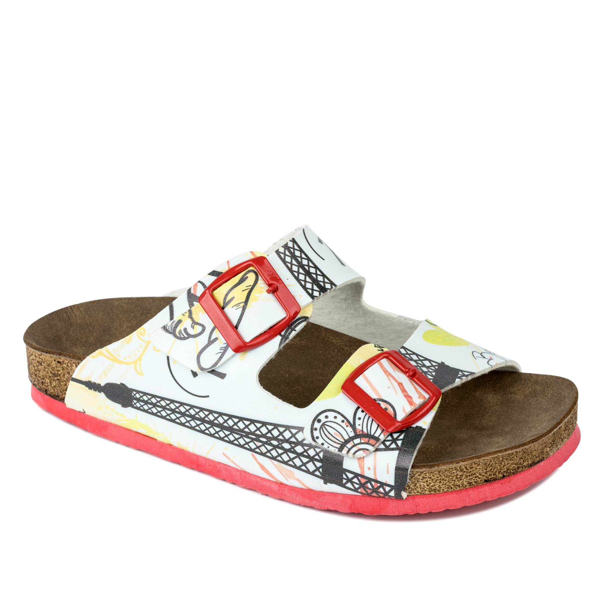 PARIS SLIPPERS WITH BELTS - WHITE/RED