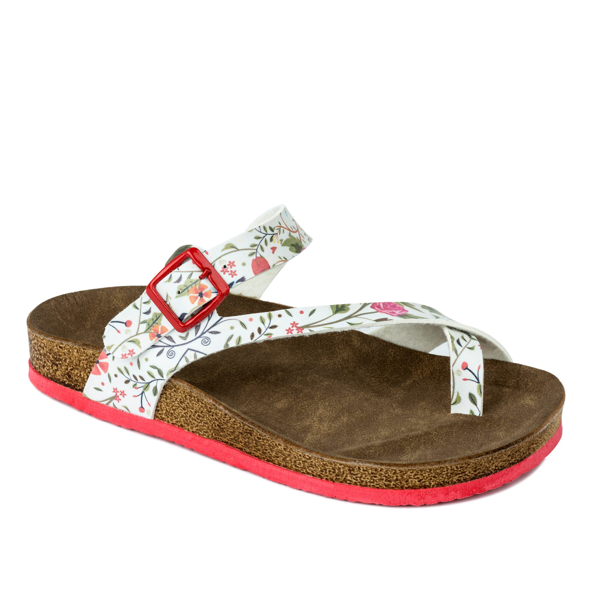 TOE LOOP SLIPPERS WITH FOWER PRINT - WHITE