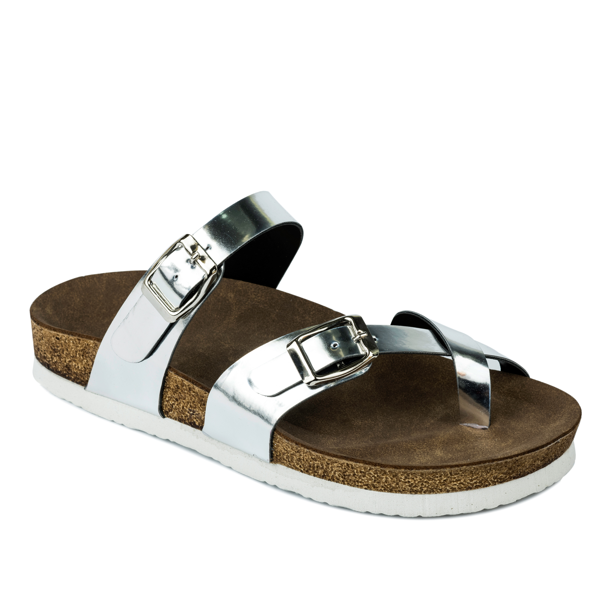 TOE LOOP SLIPPERS WITH BELT - SILVER