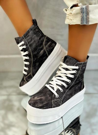 HIGH SOLE ANKLE SNEAKERS - BLACK
