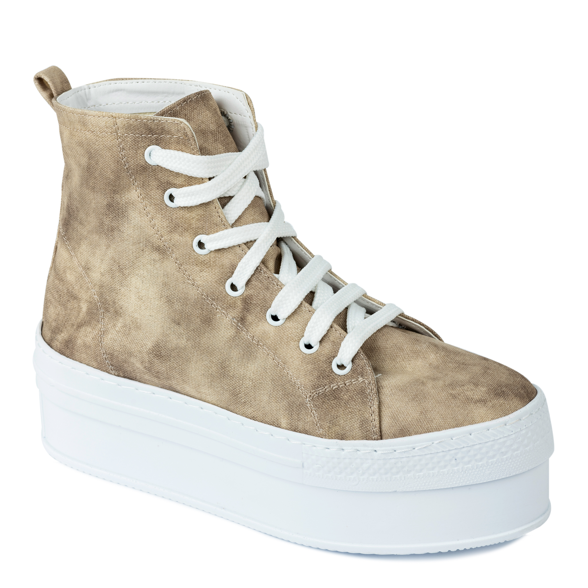 HIGH SOLE ANKLE SNEAKERS - BEIGE