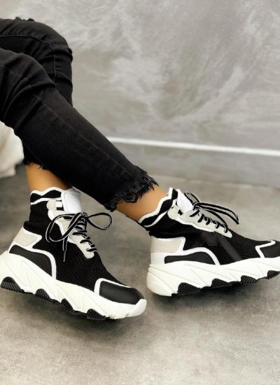 HIGH SOLE STRETCH ANKLE SNEAKERS - BLACK