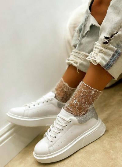 HIGH SOLE SNEAKERS WITH STRASS - WHITE