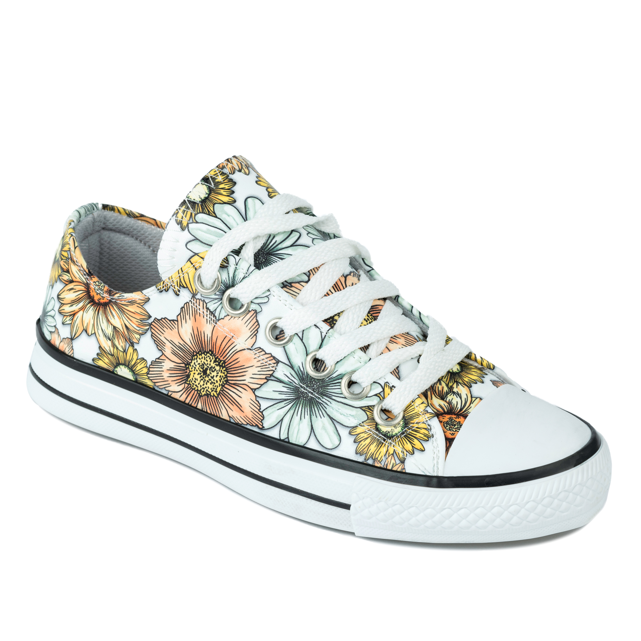 SNEAKERS WITH FLOWER PRINT - WHITE