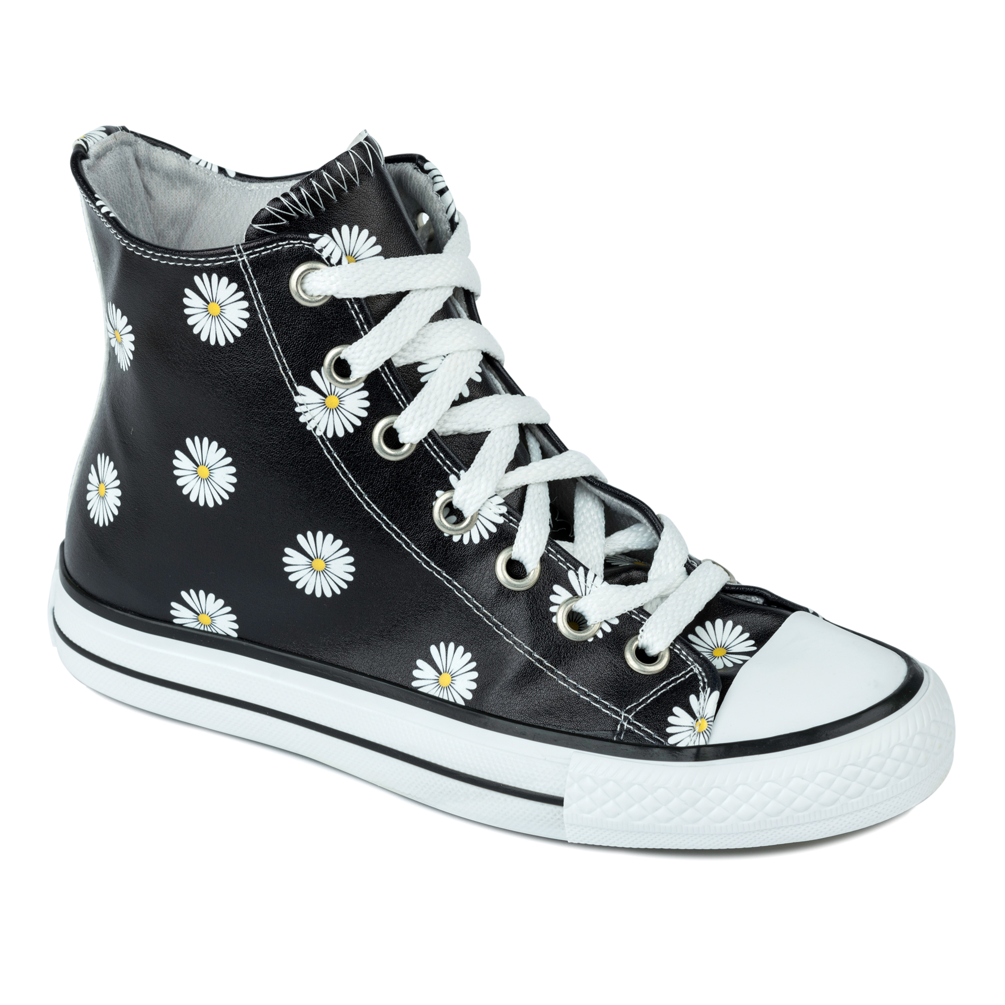 ANKLE SNEAKERS WITH FLOWER PRINT - BLACK