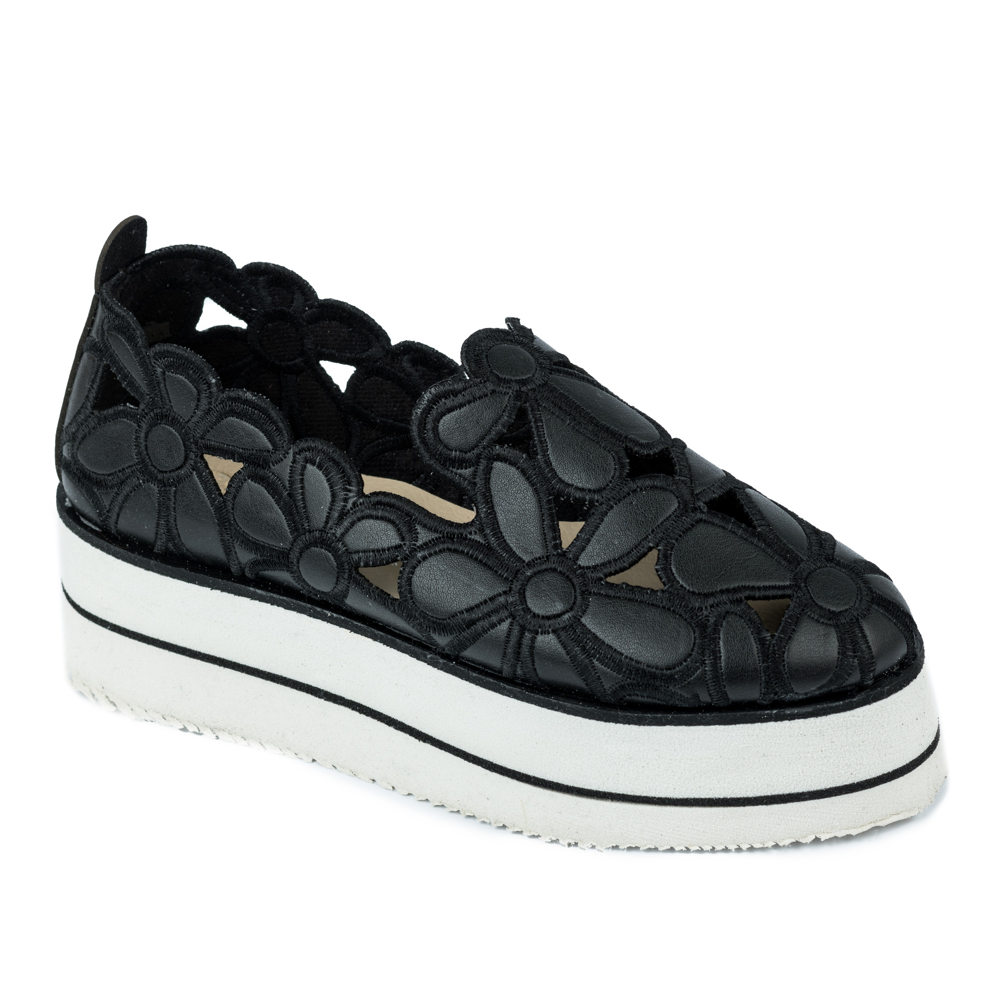 SHOES WITH HIGH SOLE AND FLOWER PRINT - BLACK