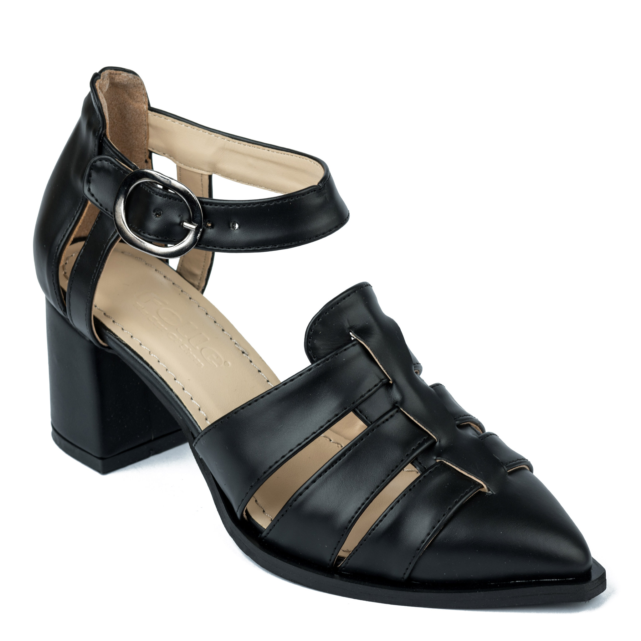 POINTED SANDALS WITH THICK HEEL AND BELTS - BLACK
