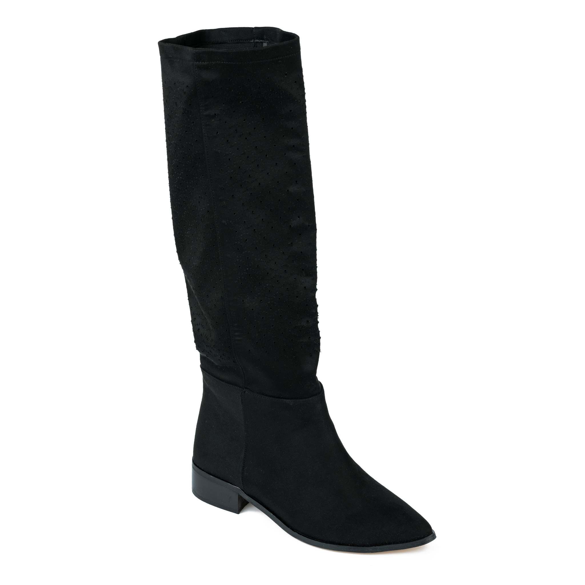 VELOUR HOLLOW PULL ON BOOTS - BLACK