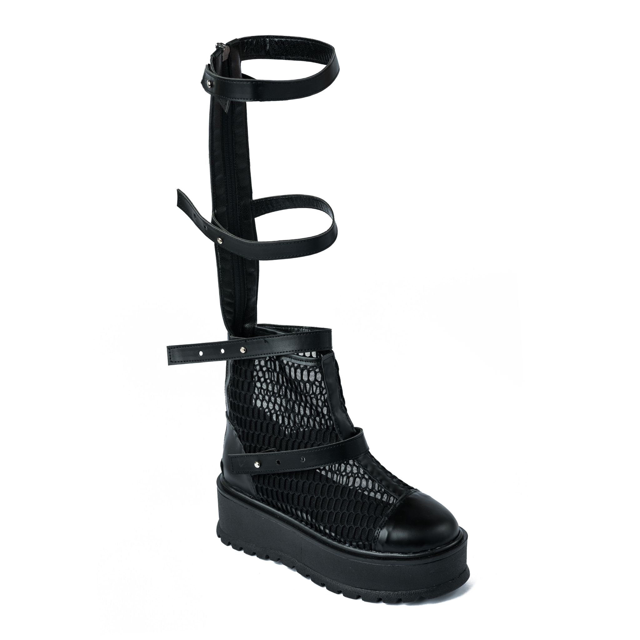HOLLOW ANKLE BOOTS WITH BELTS - BLACK