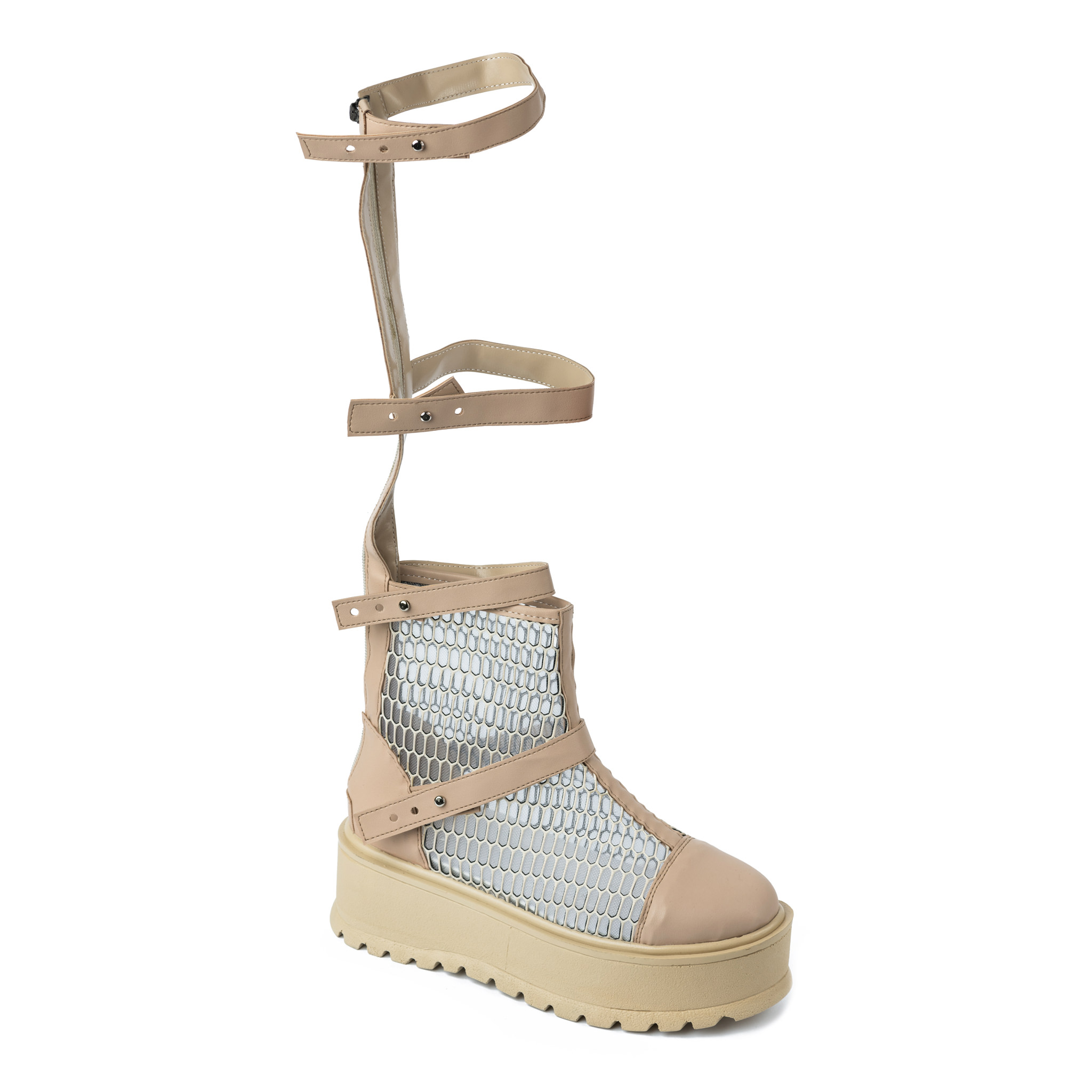HOLLOW ANKLE BOOTS WITH BELTS - BEIGE