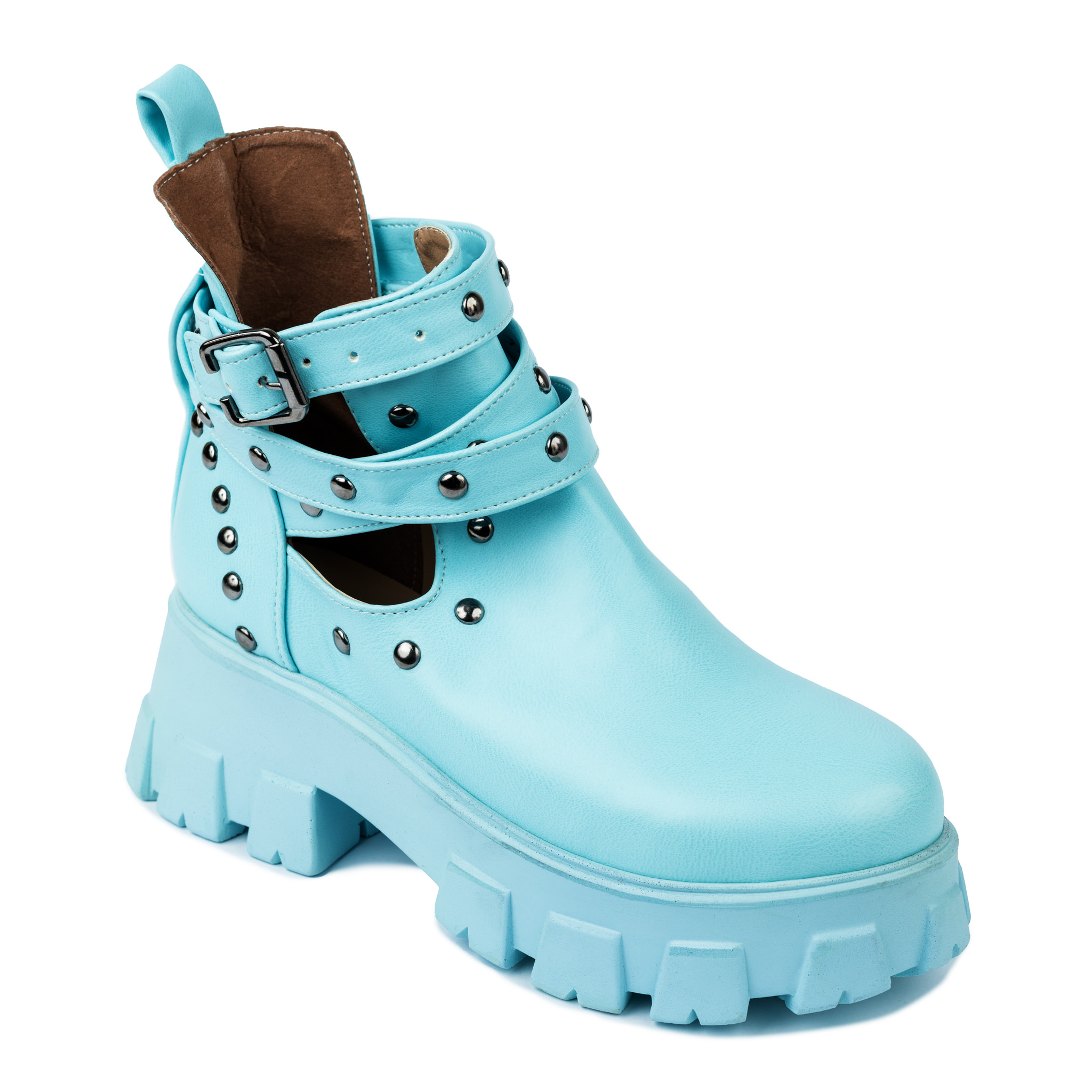 ANKLE BOOTS WITH BELTS AND RIVETS - BLUE