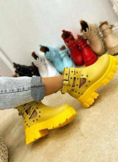 ANKLE BOOTS WITH BELTS AND RIVETS - YELLOW