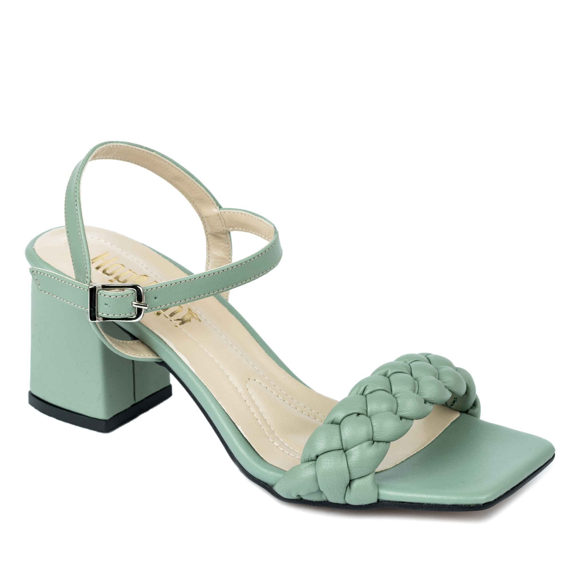 KNITTED SANDALS ON THICK HEEL - GREEN