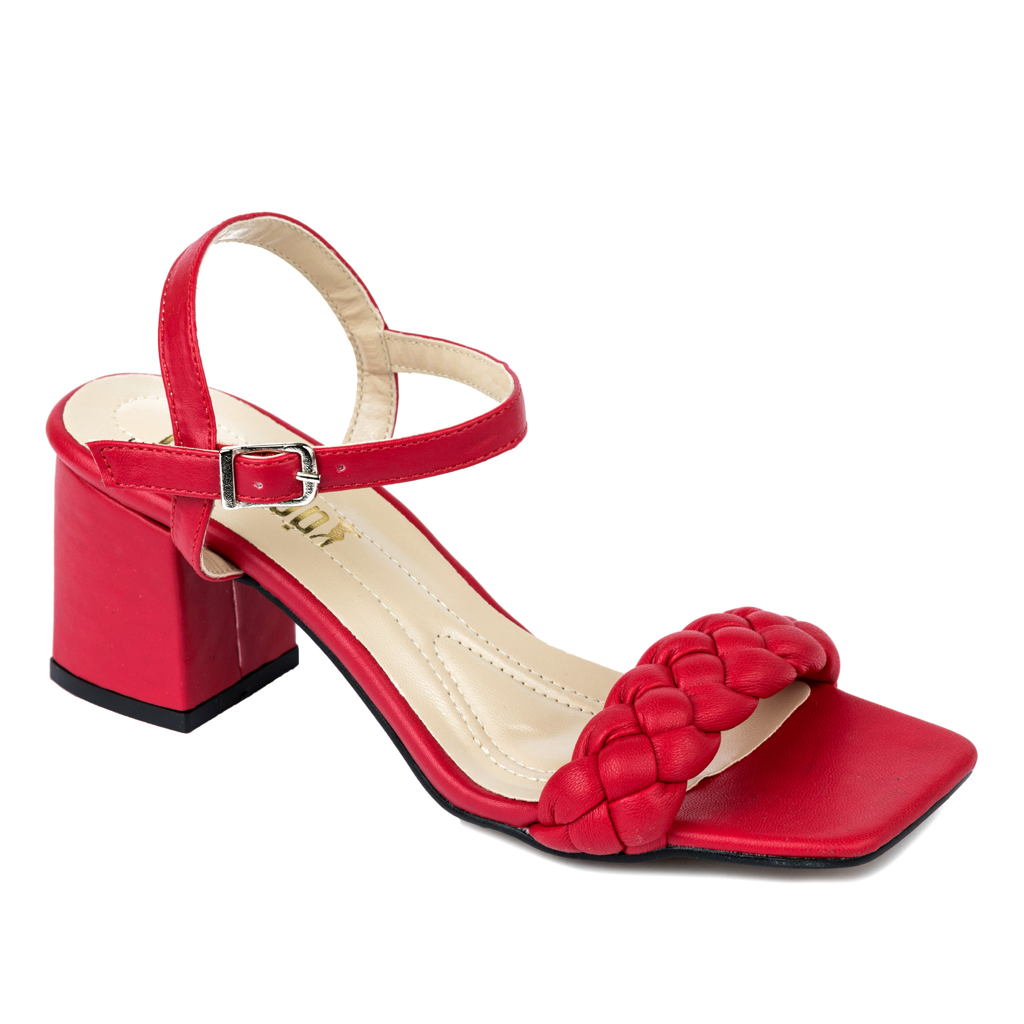 KNITTED SANDALS ON THIN HEEL - RED