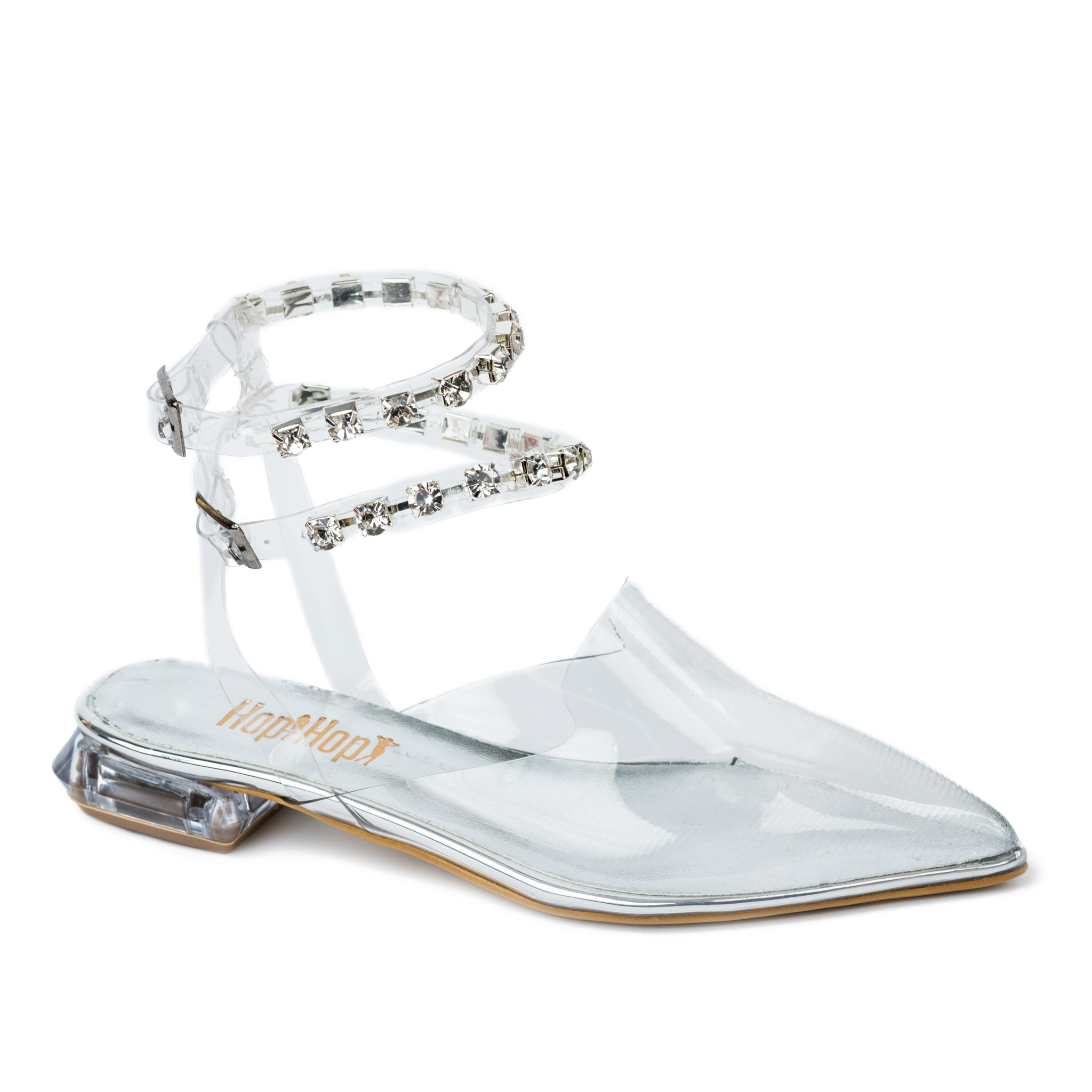 CLEAR FLAT SANDALS WITH ZIRCONS - SILVER